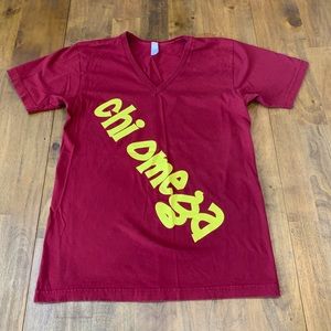 Chi Omega Soft V-Neck Cardinal Straw T-Shirt Small